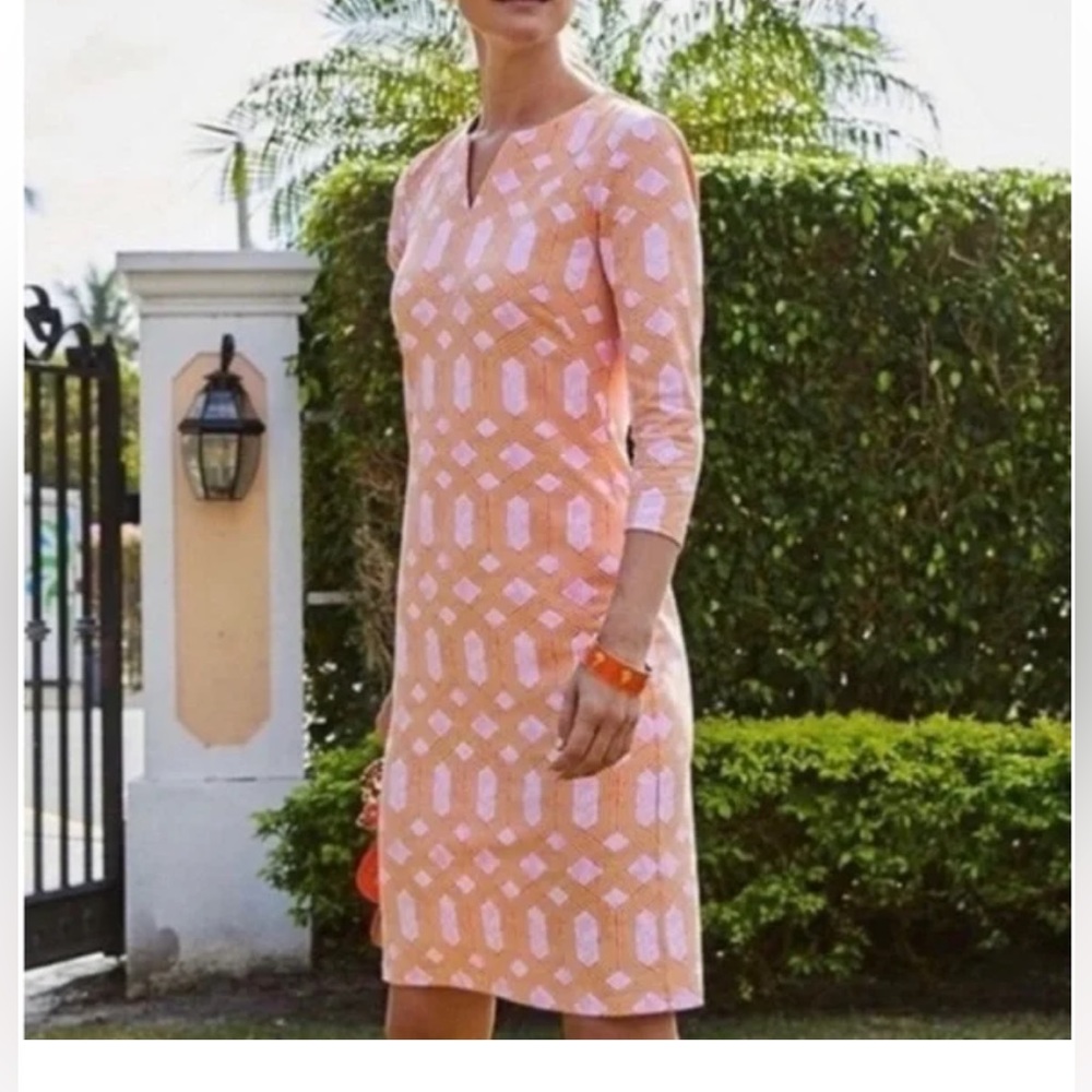 J. McLaughlin Peach and Light Pink Geometric Sheath Dress